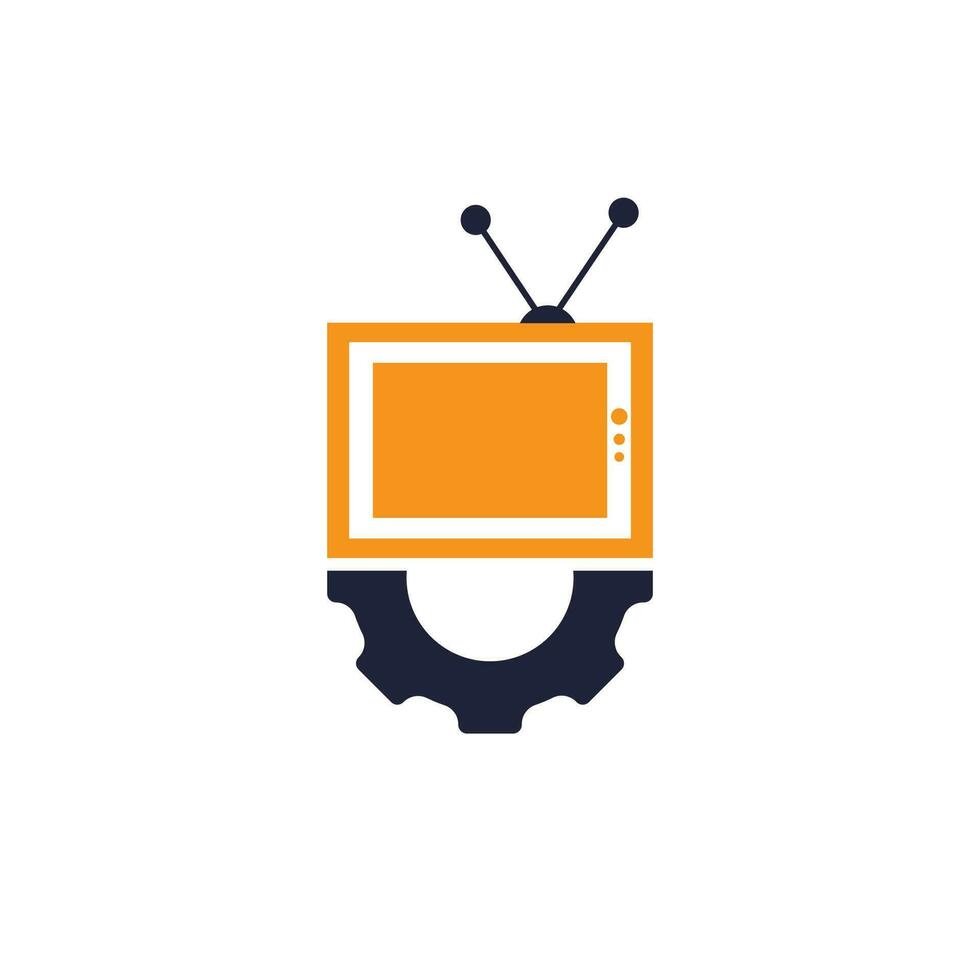 television gear logo design tv repair logo television and mechanic symbol or icon free vector